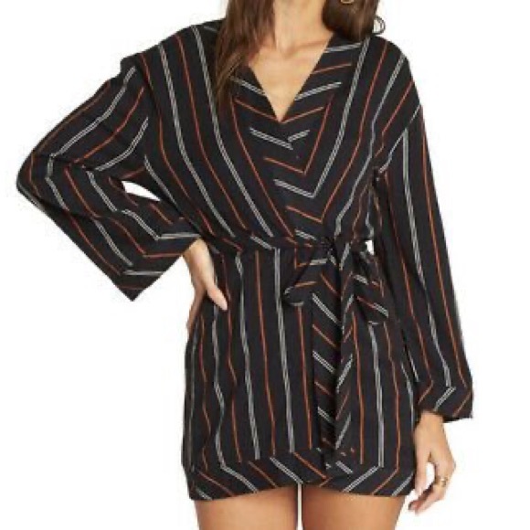 Billabong striped open jacket tie shirt/cover-up - Picture 1 of 7